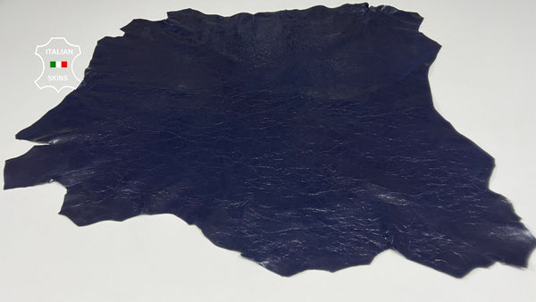 PATENT INDIGO BLUE CRINKLED SHINY Soft Lambskin leather hides 6+sqf 1.0mm #B4744