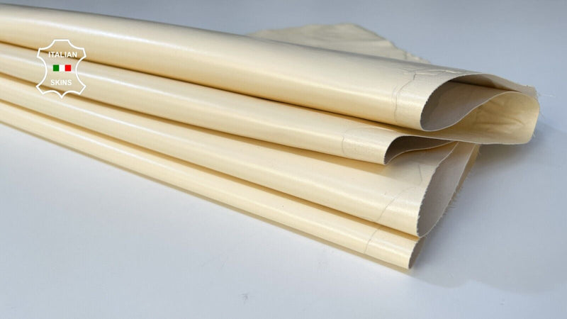 CREAM IVORY SHINY Stretch Italian Lambskin leather 2 skins 10sqf 0.9mm #B3751