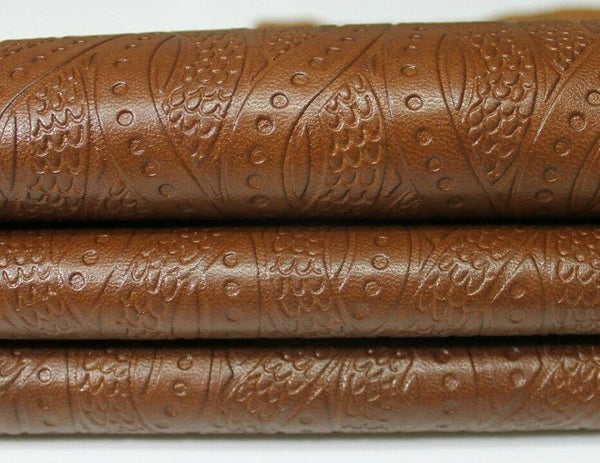 BROWN TEXTURED EMBOSSED distressed Lambskin leather 2 skins 16sqf 0.7mm #A8880