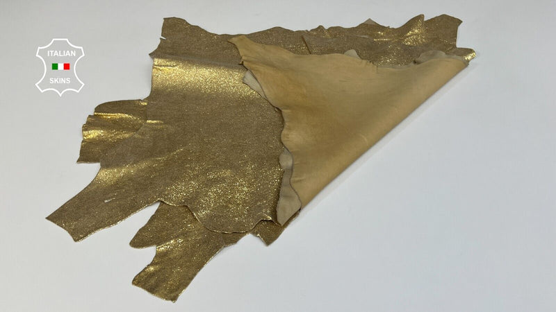 METALLIC GOLD CRACKED SHIMMER Soft Goatskin leather 2 skins 8+sqf 0.8mm #B5739