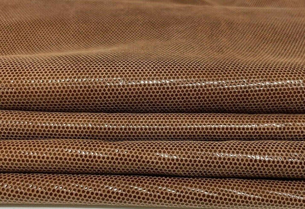 BROWN SHINY LAMé shiny dots thin soft Lambskin leather 2 skins 7sqf 0.4mm #A7257