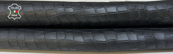 PEARLIZED ANTHRACITE BLACK CROCODILE TEXTURED On Goat leather 5sqf 1.0mm #B8852