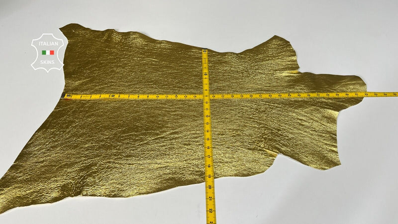 METALLIC GOLD CRINKLED CRISPY COATED Soft Goatskin leather  5sqf 0.9mm #B6973