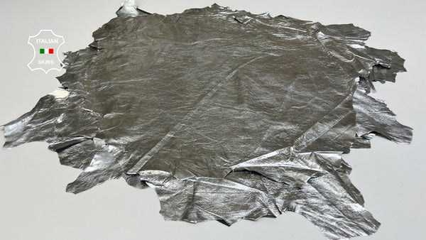 METALLIC SILVER CRINKLED THIN Soft Lambskin leather 4 skins 22sqf 0.4mm #B5179