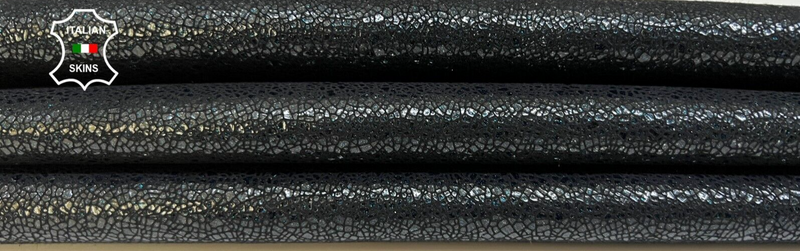 BLACK & TEAL SHINY CRACKED SHIMMER Soft Goatskin leather hides 5sqf 0.8mm #B5707