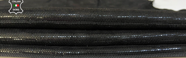 BLACK SHIMMER & SHINY LAME PRINT ON Thin Italian Lamb leather 3sqf 0.6mm #B9456