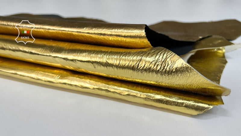 METALLIC GOLD 2 SHADES CRINKLED COATED Lambskin leather 2 hides 8sqf 1.0mm B7123