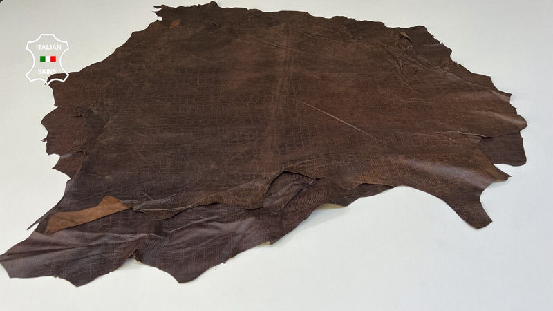 DARK BROWN CROCODILE PRINT ON Lambskin leather 2 skins total 14sqf 0.6mm #B9343