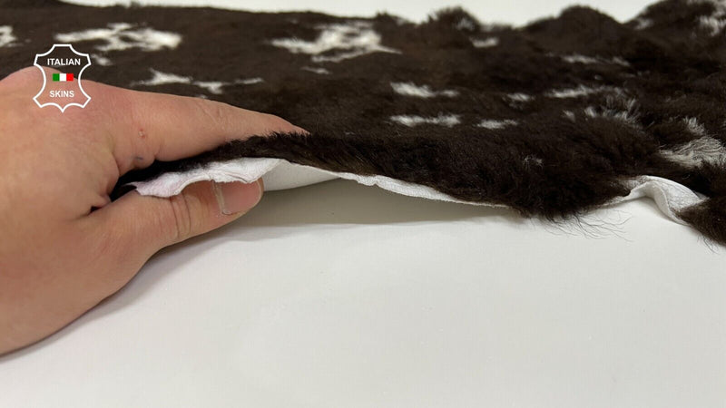 BROWN DISTRESSED WHITE Hair On sheepskin shearling fur leather 17"X22" B8691