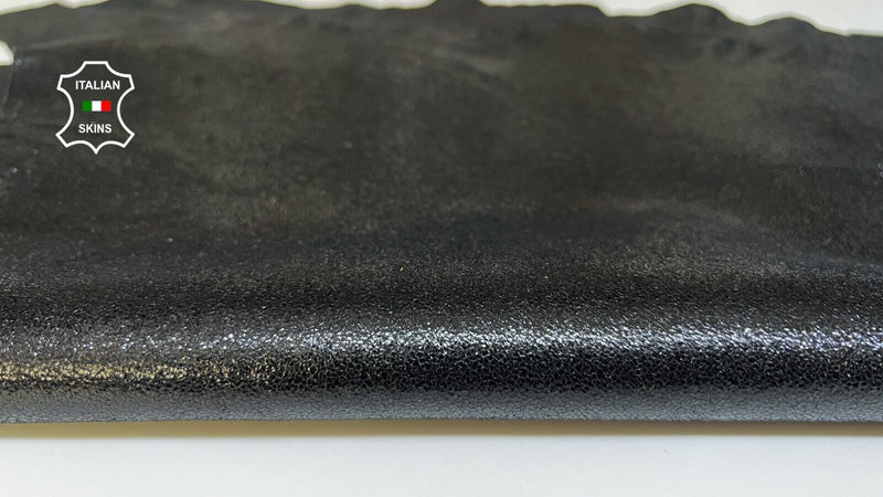 BLACK CRACKED SHIMMER SHINY Italian Goatskin leather hide 2 skins 7sqf 0.8mm #B5709