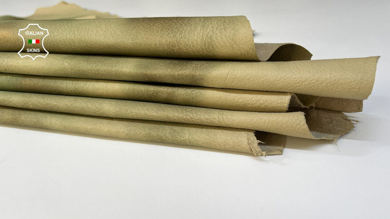 KHAKI DSTRESSED PEBBLE GRAINY Thin Soft Lamb leather 2 skins 14sqf 0.6mm #B9131