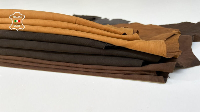 BROWN NUBUCK 3 SHADES Thin Soft Italian Lamb leather 3 skins  14sqf 0.6mm #B9554