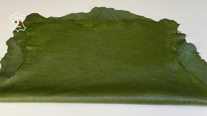 MOSS GREEN COATED WASHED ROUGH Thick Lambskin leather 2 skins 14sqf 1.1mm #B8546