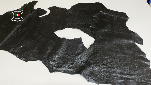 BLACK CROCODILE EMBOSSED soft Italian Lambskin 3 skins 10sqf 0.7-0.8mm #A8968