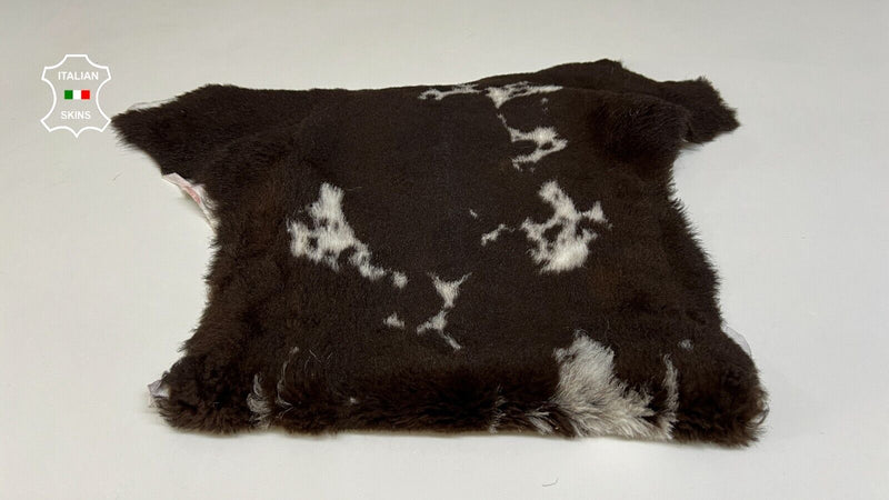 BROWN DISTRESSED WHITE Hair On sheepskin shearling fur leather 17"X22" B8691