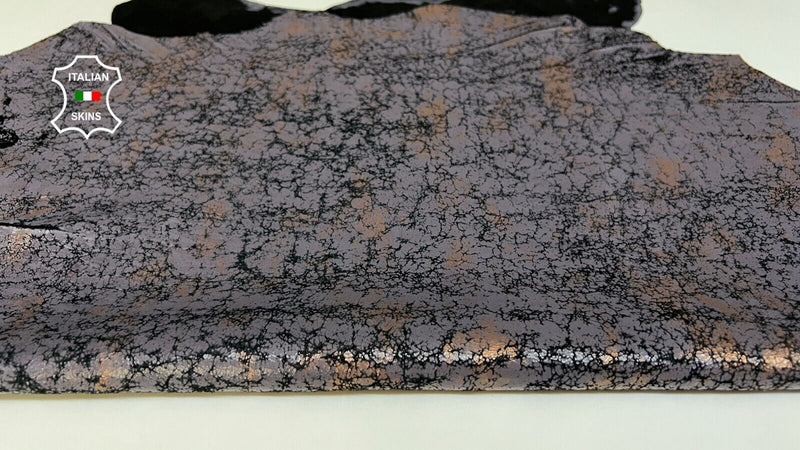 GRAY & COPPER CRACKED ON BLACK Thin Soft Goatskin leather 3sqf 0.6mm #B6119