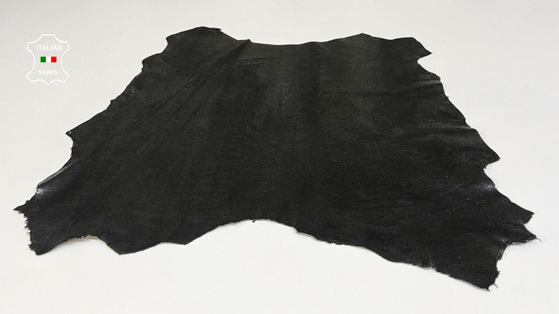 BLACK SHINY LIZARD PRINT On Thick Goatskin Goat Leather hides 4sqf 1.8mm #B8553