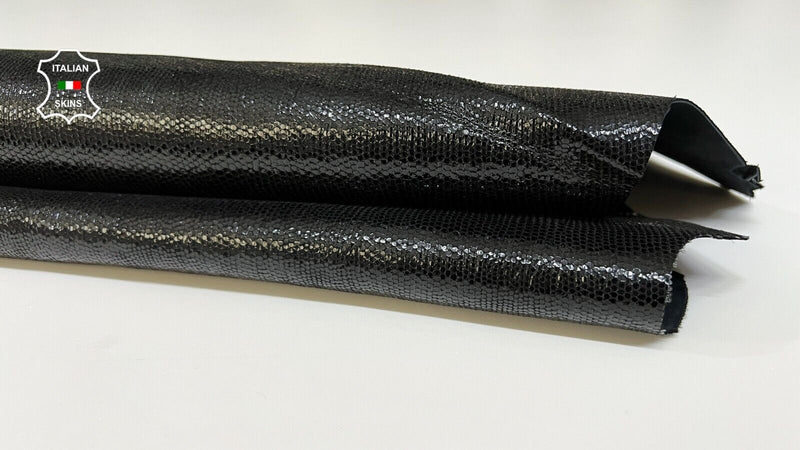 BLACK SHINY LIZARD PRINT On Thick Goatskin Goat Leather hides 4sqf 1.8mm #B8553