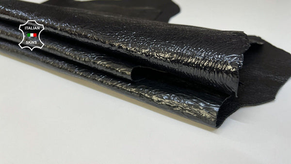 PATENT BLACK 2 SHADES CRINKLED Goatskin leather hides 2 skins 9+sqf 0.8mm #B5513