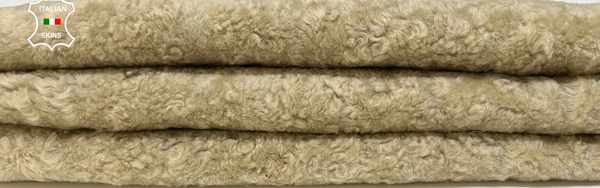 BEIGE ON BROWN ANTIQUED Soft Hair On sheepskin shearling leather 20"X27" #B8701