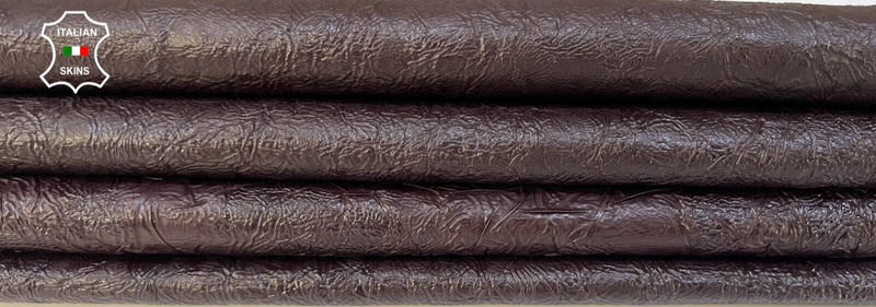 DARK BURGUNDY CRINKLED COATED VEGETABLE TAN Thick Lamb leather 8+sqf 1.2mm B9310