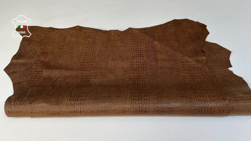 BROWN TEJUS REPTILE TEXTURED PRINT On Goatskin leather 2 skins 9sqf 0.7mm #B8925