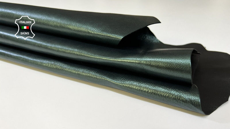 METALLIC BOTTLE GREEN CRINKLED COATED Goatskin leather hides 6sqf 0.8mm #B6142