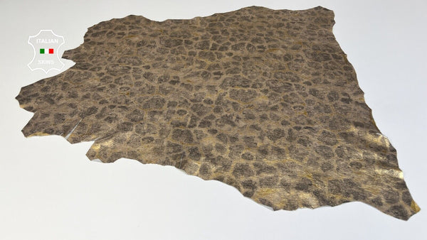 METALLIC BRASS LEOPARD PRINT ON Thin Goatskin leather 7sqf 0.4mm #B5611