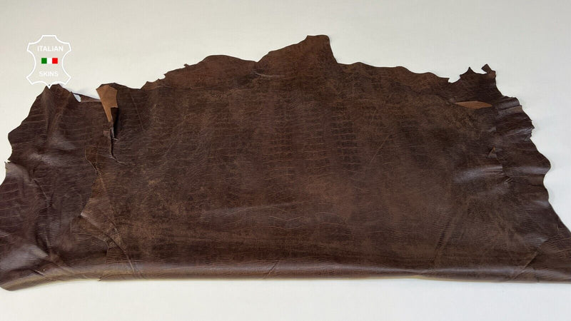 DARK BROWN CROCODILE PRINT ON Lambskin leather 2 skins total 14sqf 0.6mm #B9343