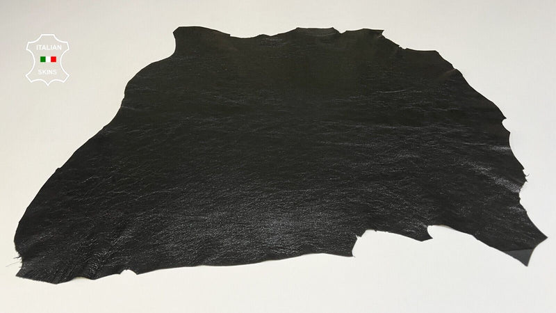 BLACK SHINY CRINKLE PATENT Soft Italian Lambskin leather hides 5+sqf 0.7mm B8560