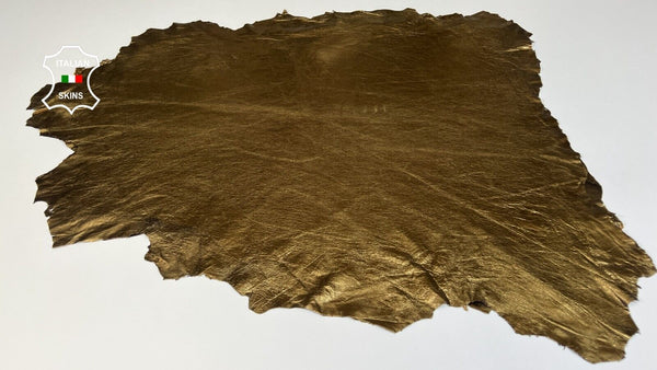 METALLIC BRASS BRONZE CRINKLED Soft Lambskin leather 2 skins 12sqf 0.4mm #B5234