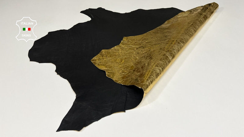 METALLIC GOLD CRINKLED Italian Goatskin Goat leather hides 6sqf 0.9mm #B6199