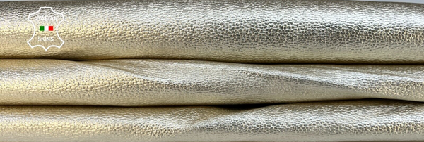 METALLIC LIGHT GOLD PEBBLE GRAINY Goatskin Goat leather hides 6sqf 0.8mm #B4294