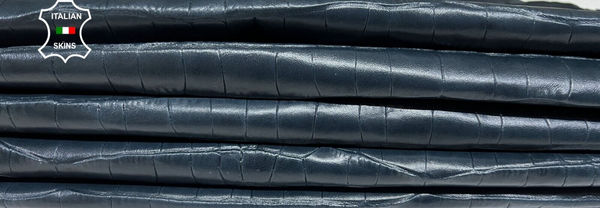 BLUE BLACK CROCODILE TEXTURED EMBOSSED On Lamb hides 2 skins 18sqf 0.7mm B4607