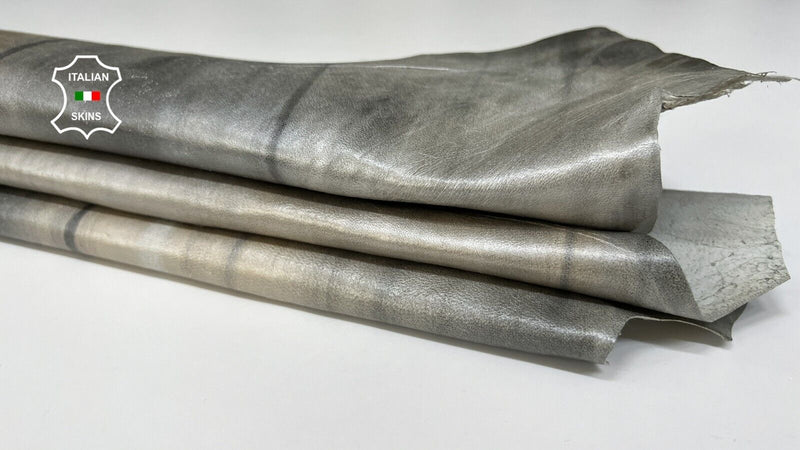 GRAY & ECRU PEARLIZED DISTRESSED Italian Lambskin Lamb leather 5+sqf 0.8mm B6857