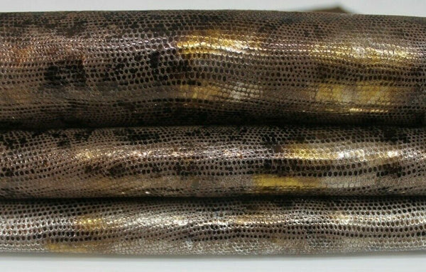 METALLIC GOLD SILVER BRONZE SNAKE textured Goatskin Leather skins 4sqf 0.8mm