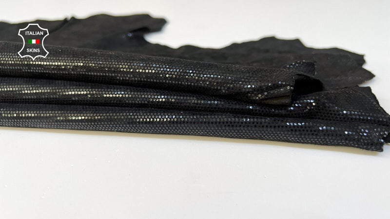 BLACK SHIMMER & SHINY LAME PRINT ON Thin Italian Lamb leather 3sqf 0.6mm #B9456