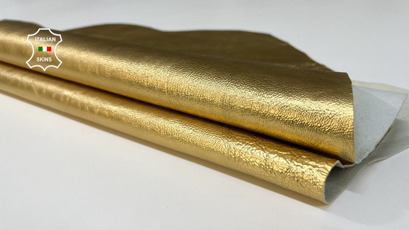 METALLIC GOLD TEXTURED Thick Soft Italian Lambskin Lamb leather 5sqf 1.2mm B5319