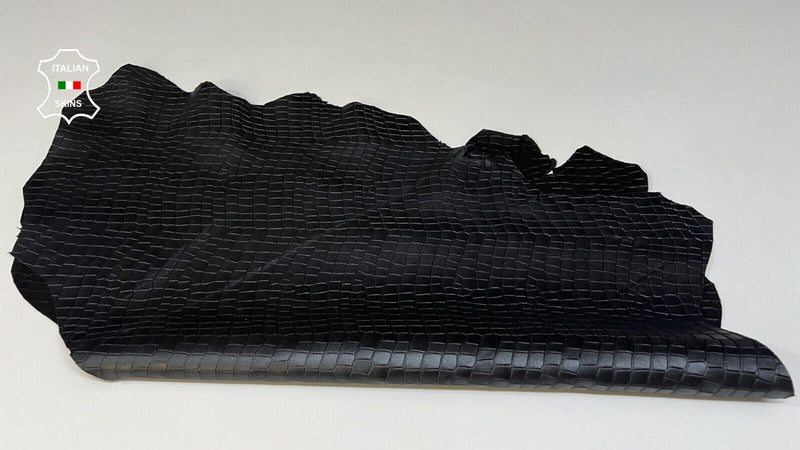 PEARLIZED ANTHRACITE BLACK CROCODILE TEXTURED On Goat leather 5sqf 1.0mm #B8852