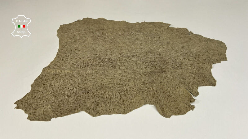 OLIVE ARMY GRAINY VINTAGE LOOK Thin Soft Lambskin leather hides 4sqf 0.5mm B9066