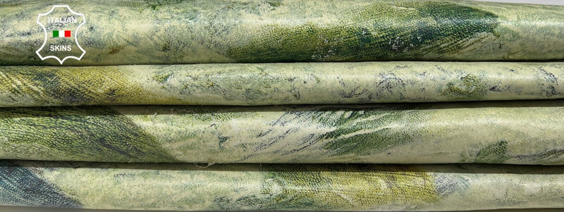 GREEN DISTRESSED Italian Lambskin Lamb leather hides  2 skins 12sqf 0.9mm #B6855