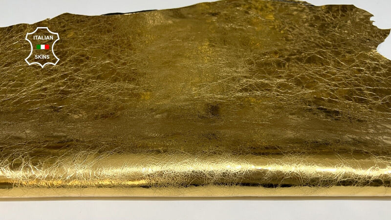 METALLIC GOLD CRINKLED Italian Goatskin Goat leather hides 6sqf 0.9mm #B6199