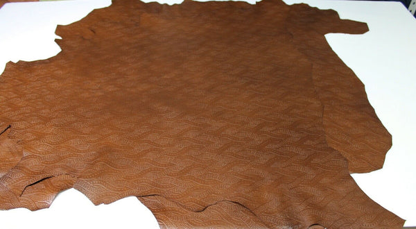 BROWN TEXTURED EMBOSSED distressed Lambskin leather 2 skins 16sqf 0.7mm #A8880