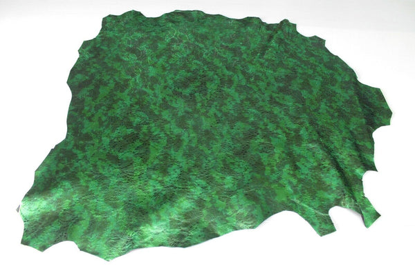 METALLIC EMERALD GREEN DISTRESSED TEXTURED Italian CALF Leather skin 5sqf 0.9mm