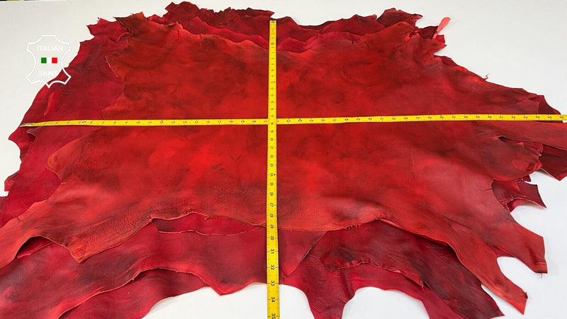 RED DSTRESSED ANTIQUED Soft Italian Lambskin leather 5 skins 38sqf 0.8mm #B9129