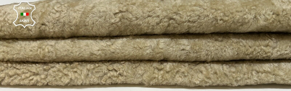 PEANUT BEIGE On VINTAGE BROWN LEATHER Hair On sheepskin shearling 14"x33" #B8674