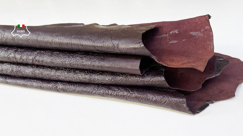 DARK BURGUNDY CRINKLED COATED VEGETABLE TAN Thick Lamb leather 8+sqf 1.2mm B9310