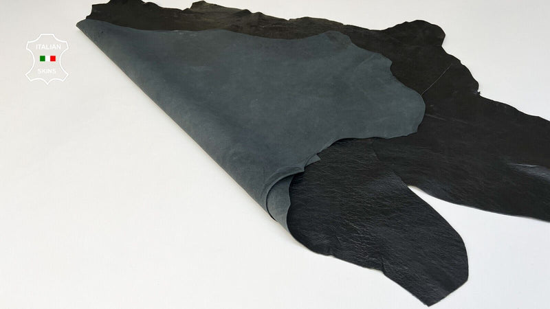 BLACK CRINKLED COATED Soft Italian Lambskin Leather 2 skins 14sqf 0.9mm #B9422