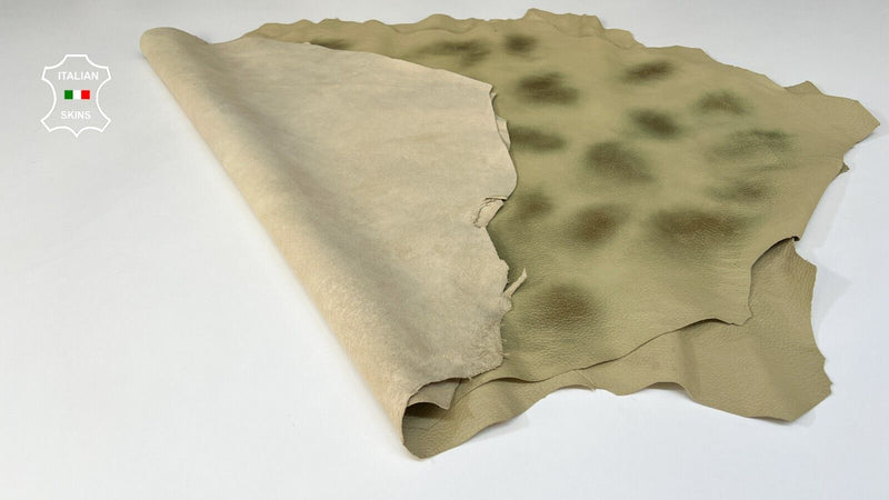 KHAKI DSTRESSED PEBBLE GRAINY Thin Soft Lamb leather 2 skins 14sqf 0.6mm #B9131