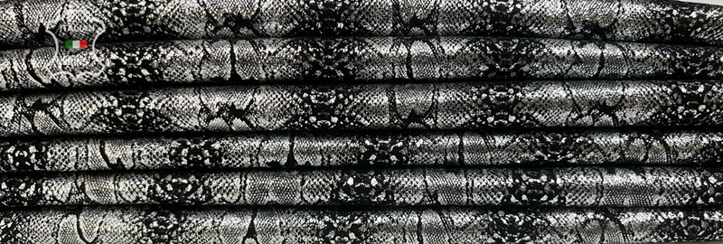 METALLIC SILVER SNAKE PRINT On Soft Goatskin Leather 2 skins 10+sqf 0.9mm #B7852